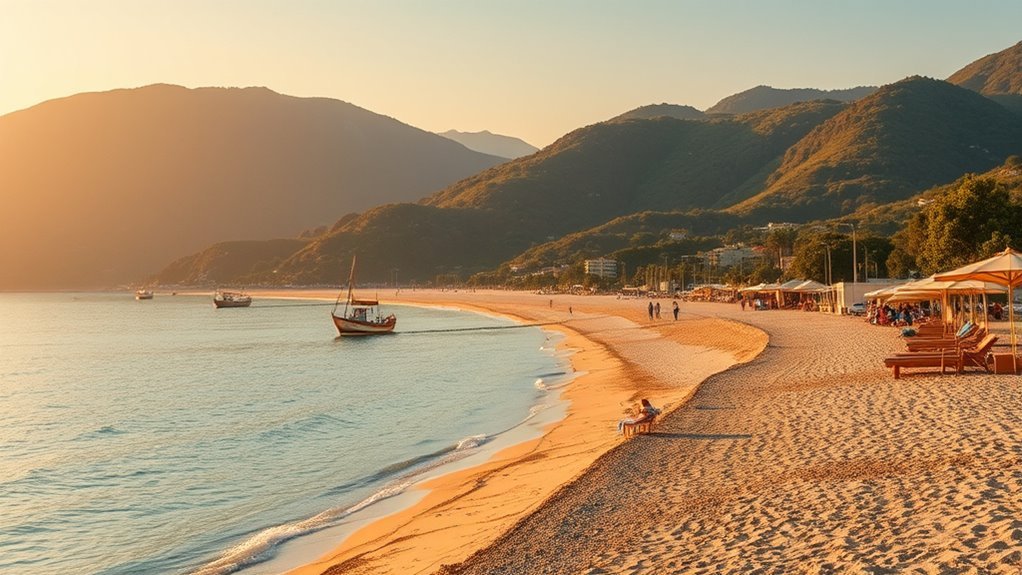 Scenic coastline and green hills of Akçakoca along the Turkish Black Sea during summer